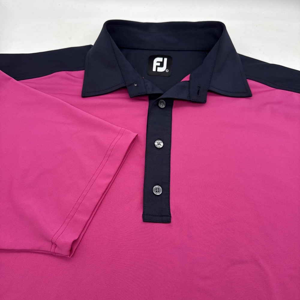 FJ FootJoy Shirt Mens Size Large Pink/Black Golf Polo Short Sleeve Stretch